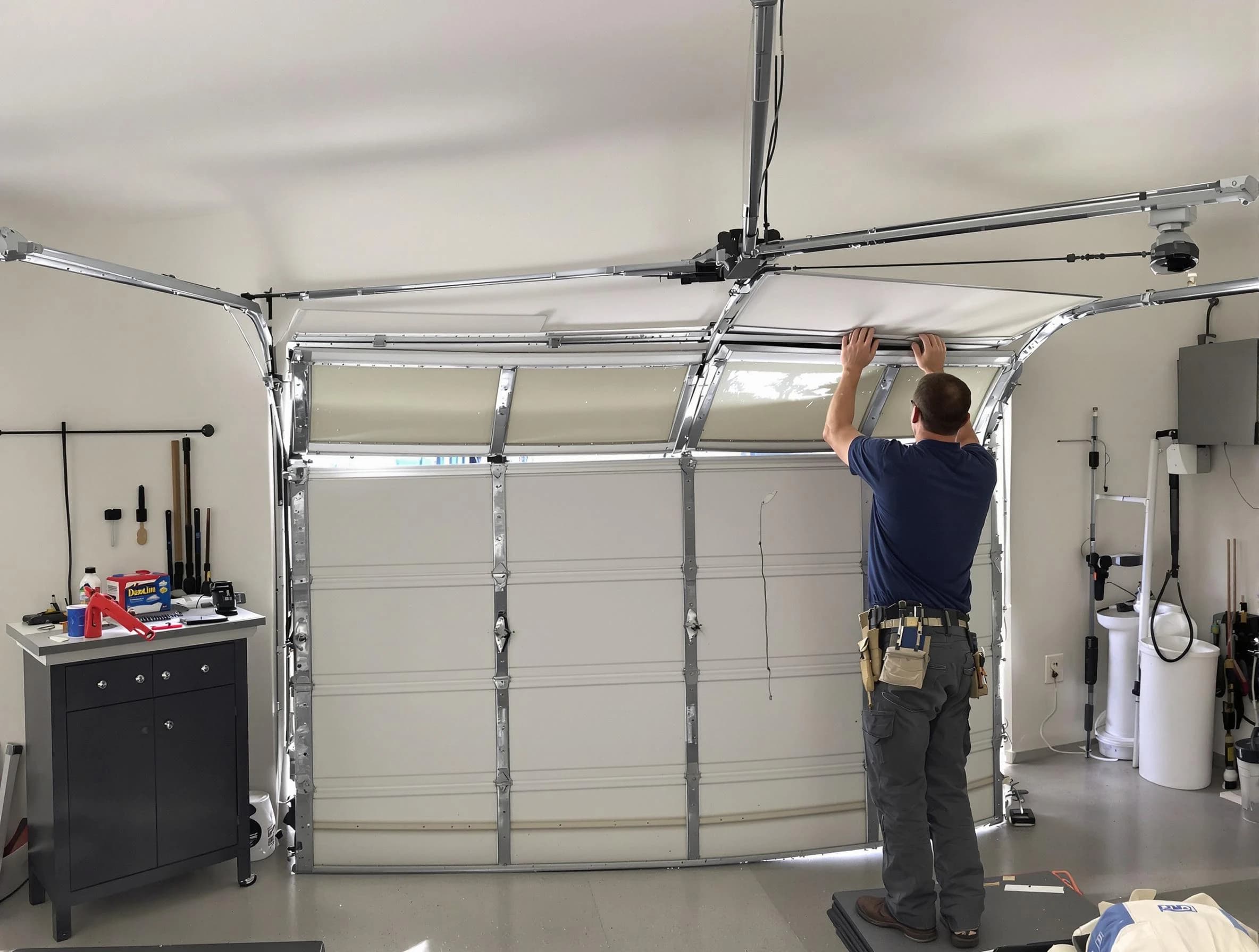 Aurora Garage Door Repair specialist performing precise section replacement on Aurora garage door