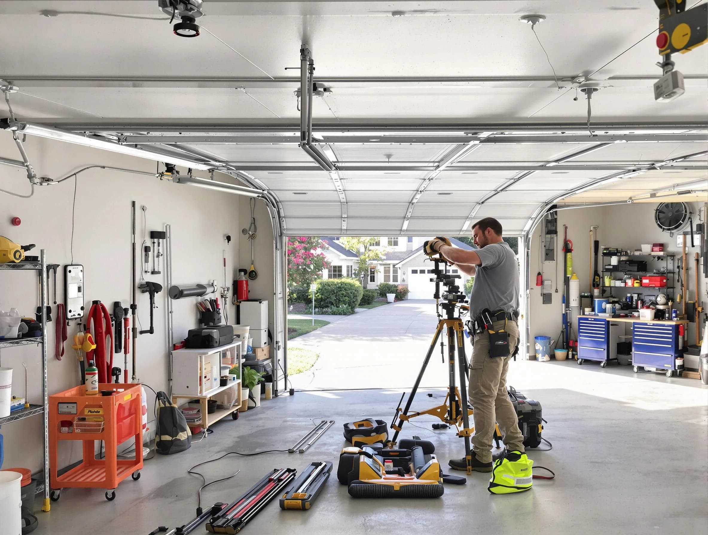 Aurora Garage Door Repair specialist performing laser-guided track alignment in Aurora
