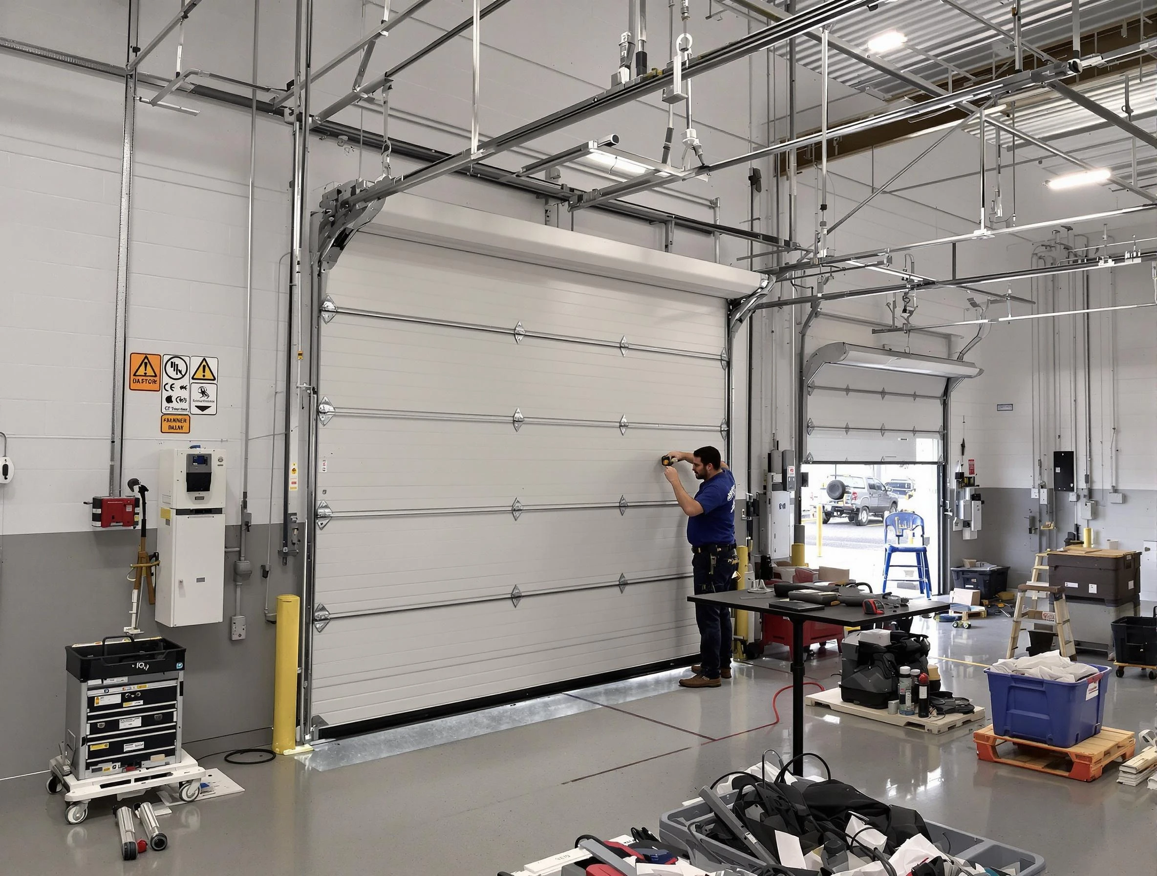 Commercial garage door repair being performed by Aurora Garage Door Repair expert in Aurora