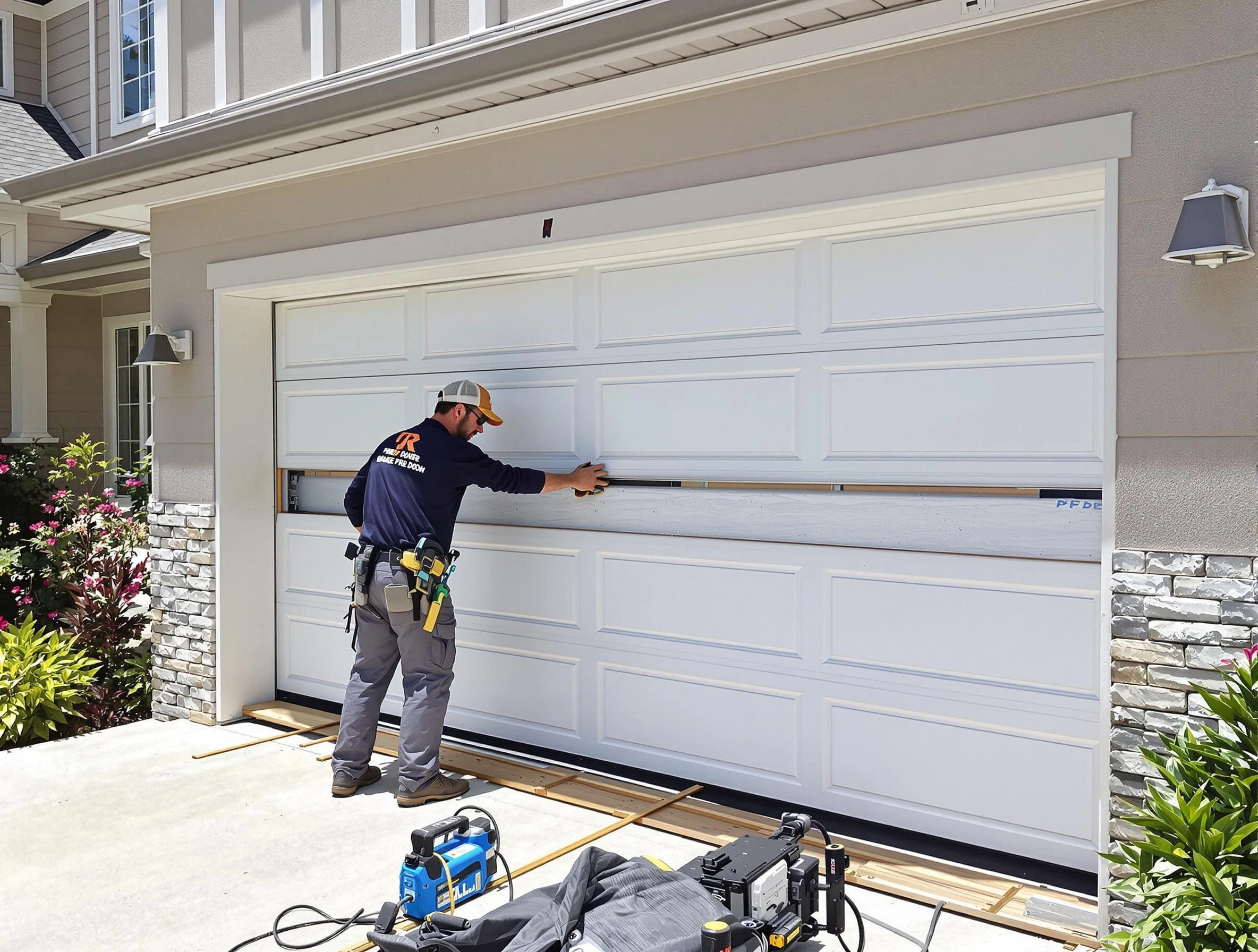 Aurora Garage Door Repair team performing complete garage door replacement at Aurora residence