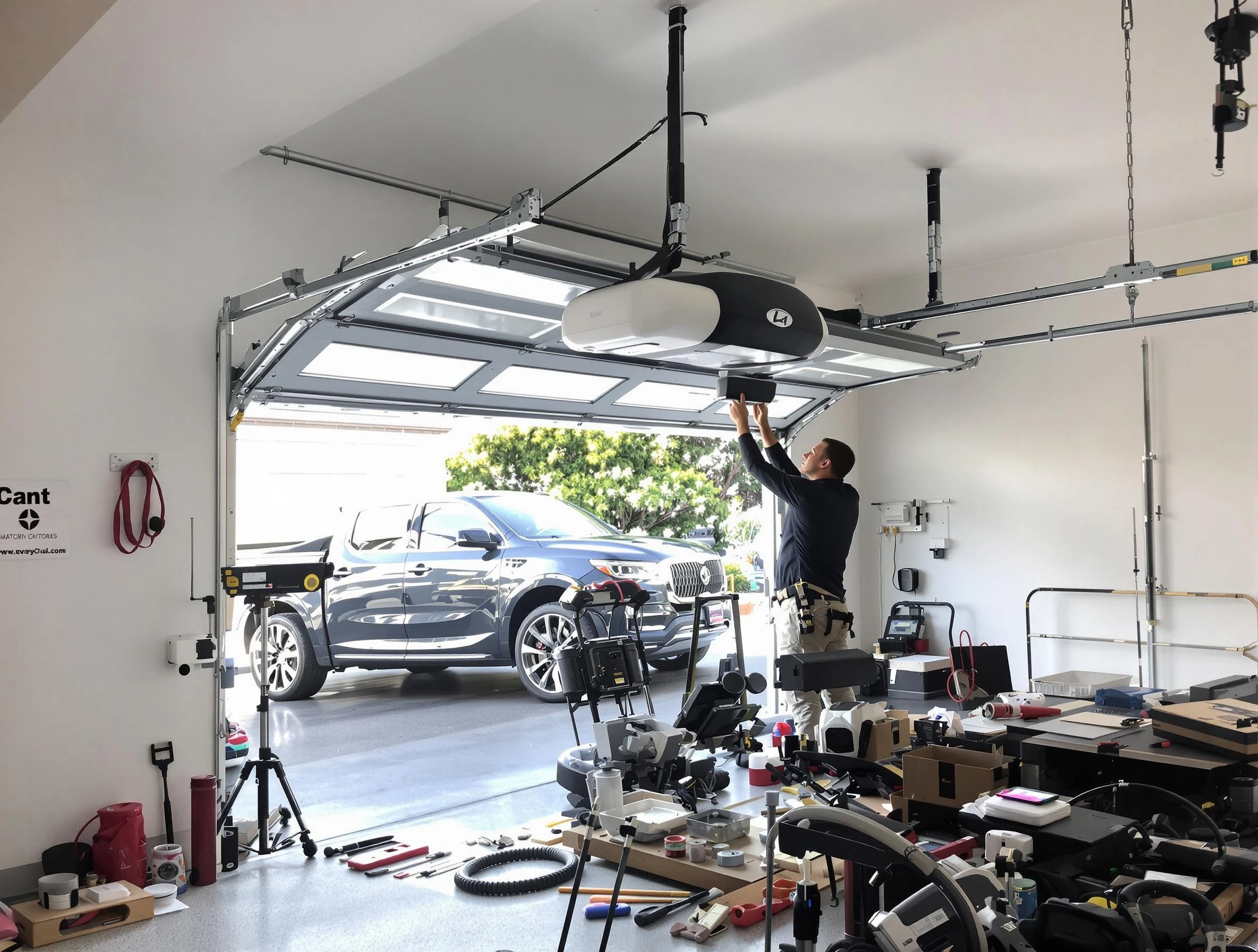 Aurora Garage Door Repair specialist installing smart garage door opener system in Aurora home