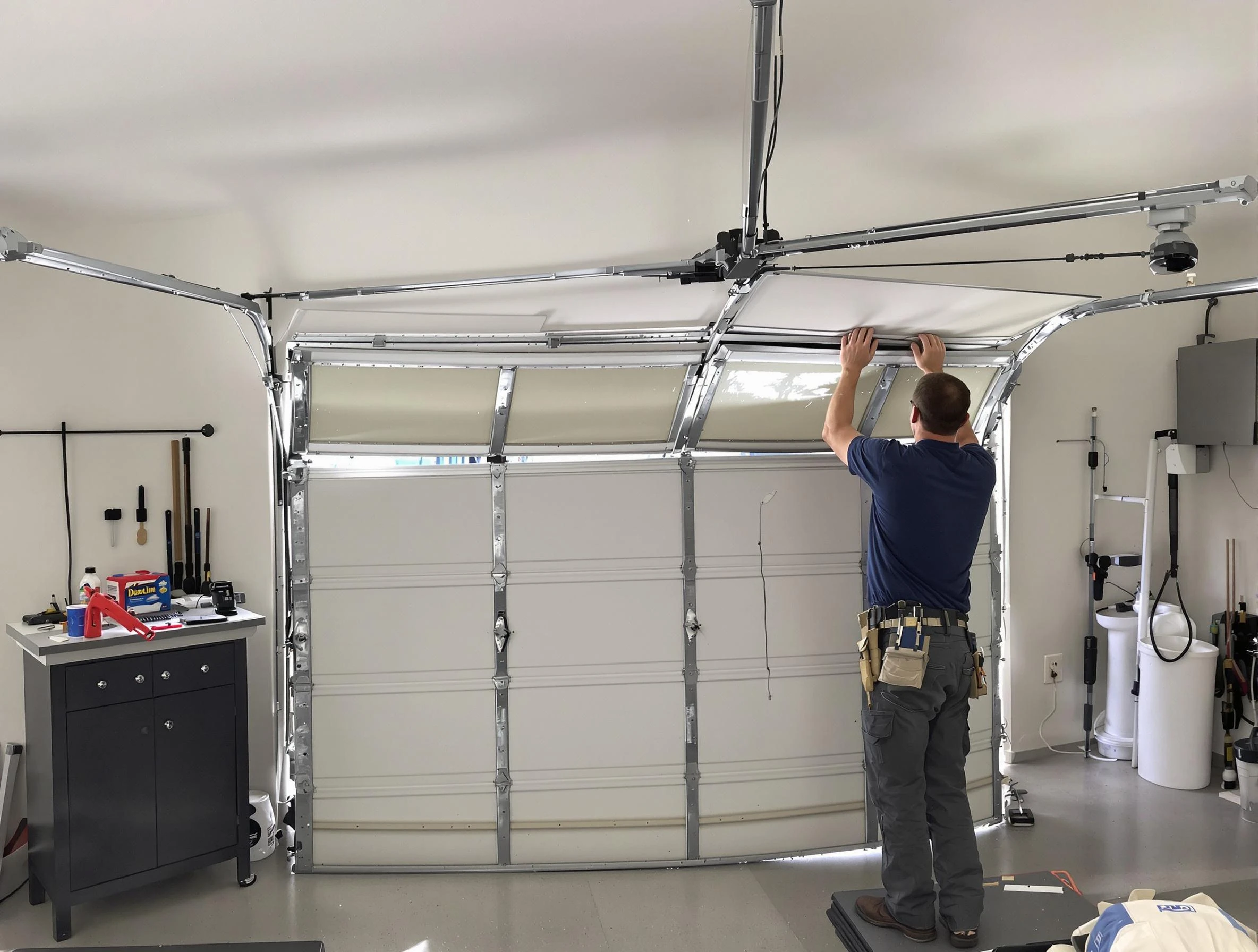 Aurora Garage Door Repair specialist performing precise section replacement on Aurora garage door
